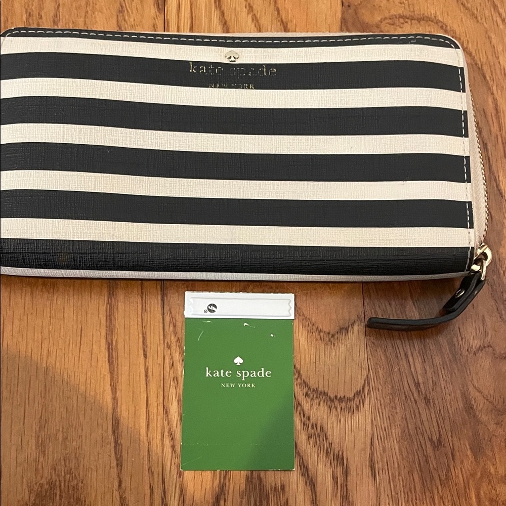Kate Spade Black and Cream Striped Wallet